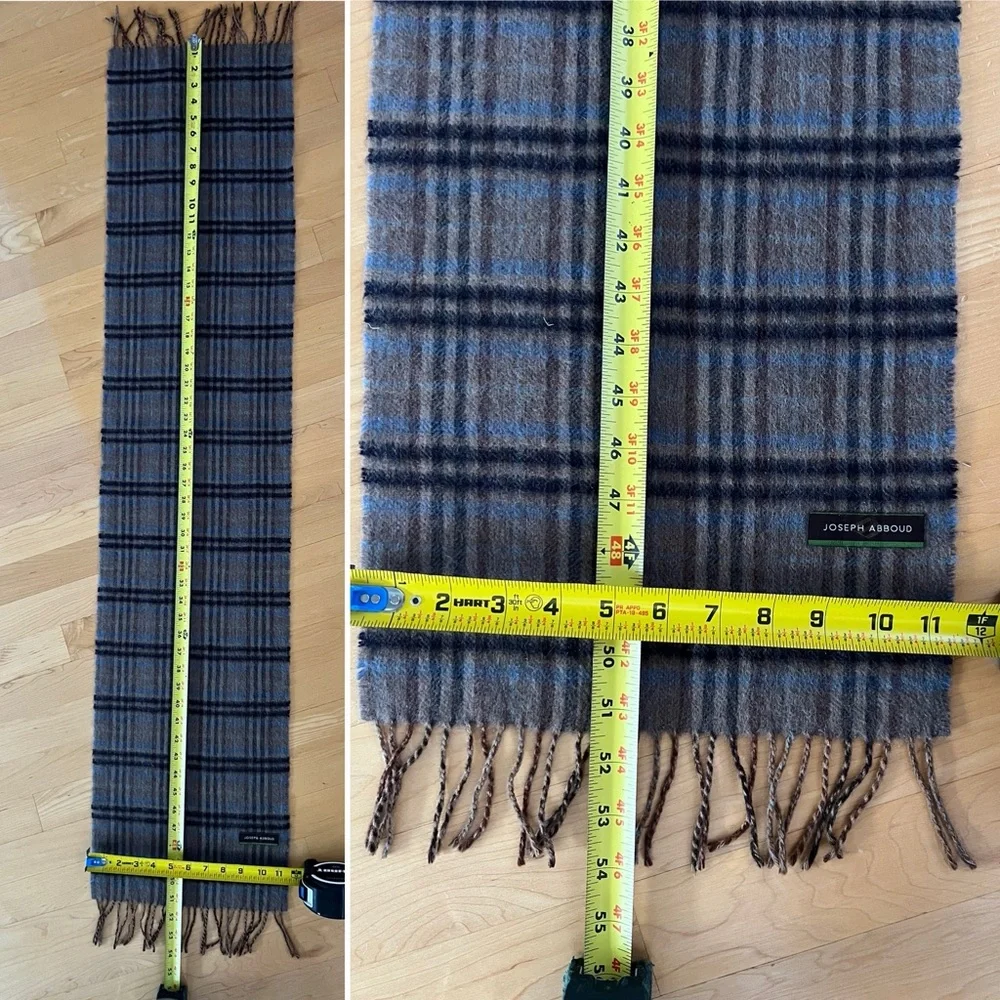 🐑Dark Tan + Black Brown & Blue Plaid Cashmere Scarf by Joseph Abboud
